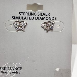 Brilliance Fine Jewelry Sterling Silver Simulated Diamonds Butterfly Earrings